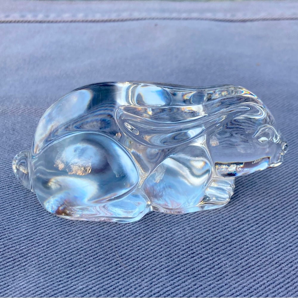 Vintage Crystal Clear Glass Easter Rabbit Figurine Paperweight or Nursery Decor
